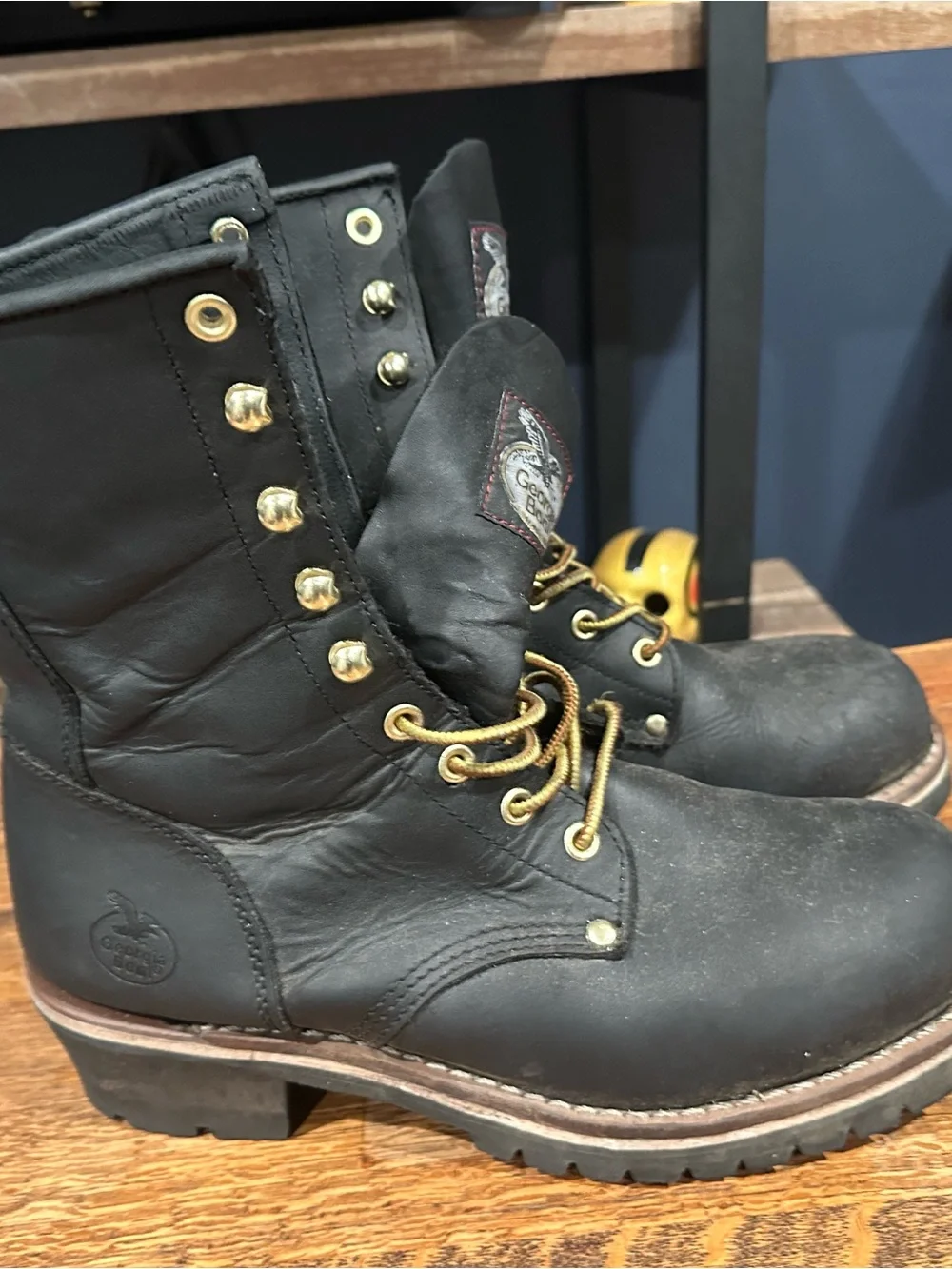Georgia Boot Black Work Boots with Gold Laces